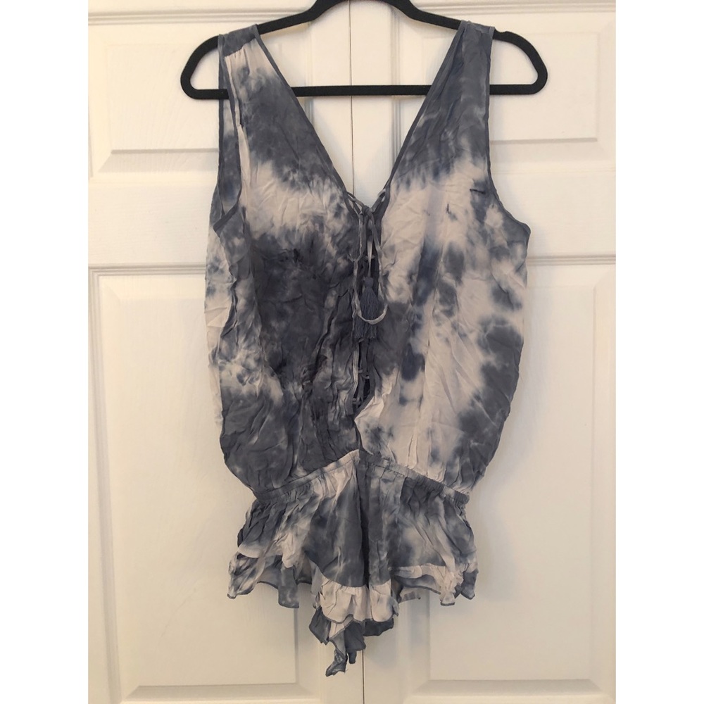 Olivaceous tie dye lace up romper